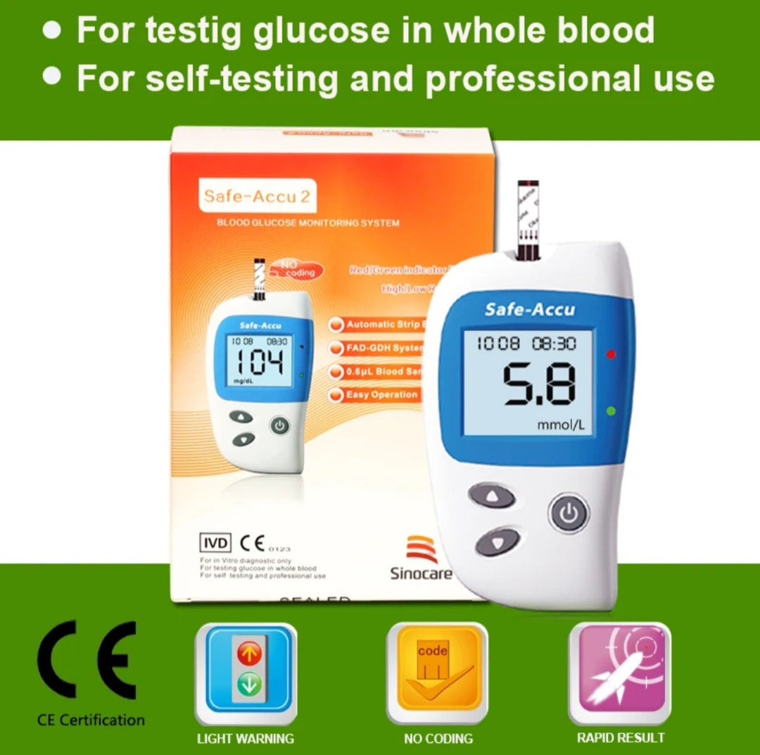 SINOCARE Safe Accu2 Blood Glucose Meter with 50/100 Test Strips and Lancets Needles For Diabetes Blood Glucometer Blood Sugar Detection