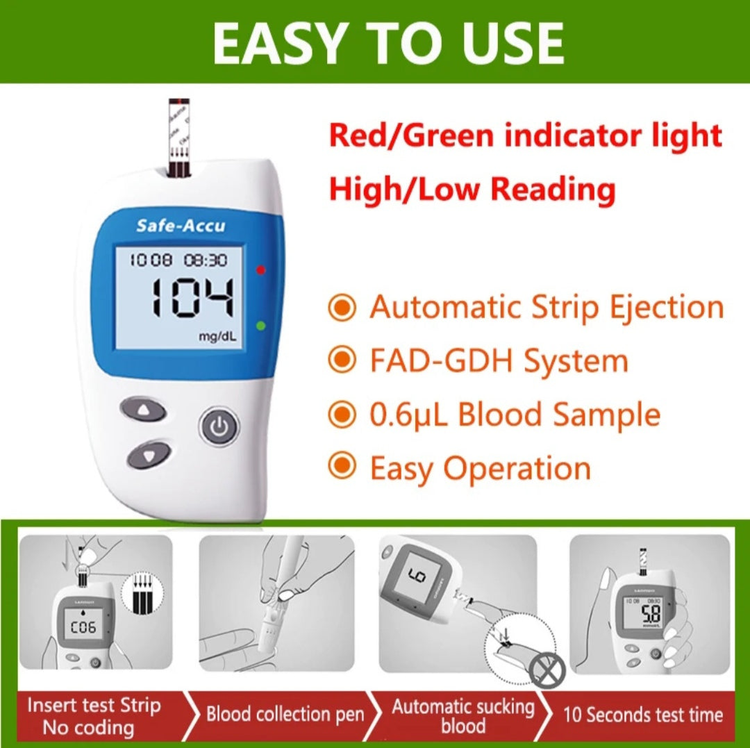 SINOCARE Safe Accu2 Blood Glucose Meter with 50/100 Test Strips and Lancets Needles For Diabetes Blood Glucometer Blood Sugar Detection