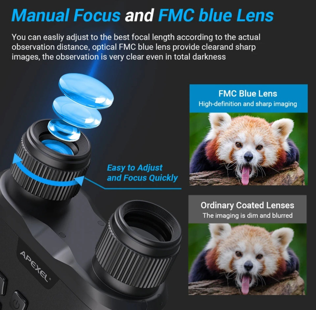 APEXEL APL-NV001+ UHD Recording Night Vision Digital Infrared Binoculars Photos Videos for Hunting and Surveillance 800m Detection range