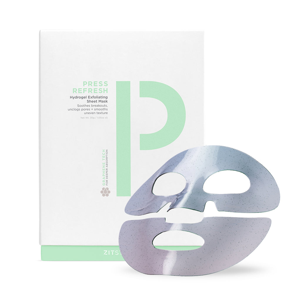 PRESS REFRESH HYDROGEL EXFOLIATING SHEET MASK 

Description
PRESS REFRESH is *not your average sheet mask* This jelly-like cutie is drenched in exfoliating acids and skin soothers to calm redness and irritation, unclog pores, refine uneven texture and bea
